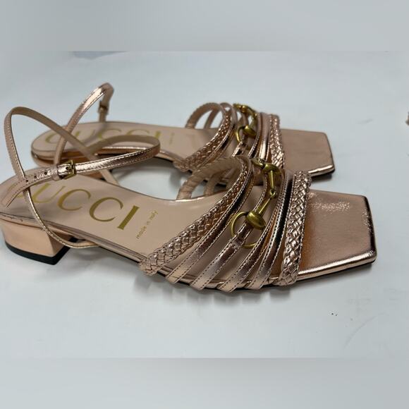 Gucci Ketty Horsebit Braided Metallic Sandals Pink size 38 EU 8 US - Picture 5 of 11